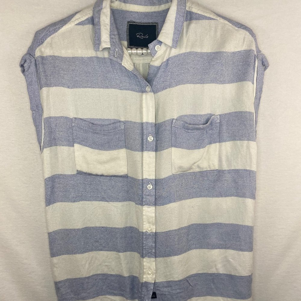 Rails Button Down Sleeveless Plaid Blue White XS